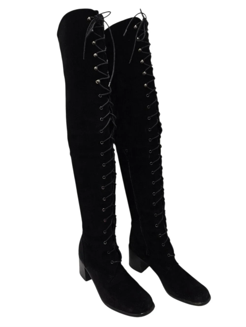 Kenneth Cole New York Black Suede Over The Knee Lace-Up Boots